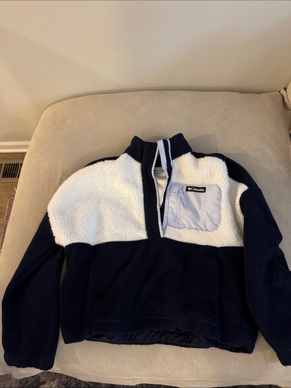 Columbia Navy and White Sherpa half zip Jacket